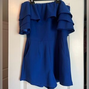 Off-Shoulder Blue Romper